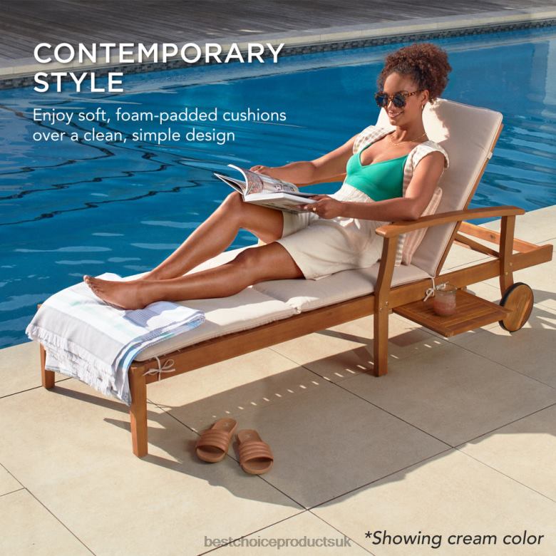 Outdoor Living | Best Choice ProductsAdjustable Acacia Wood Chaise Lounge Chair w/ Side Table, Wheels N62R873 Navy Blue