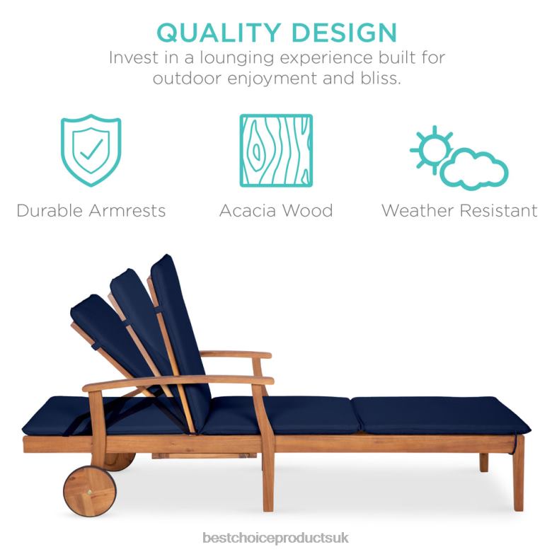 Outdoor Living | Best Choice ProductsAdjustable Acacia Wood Chaise Lounge Chair w/ Side Table, Wheels N62R873 Navy Blue