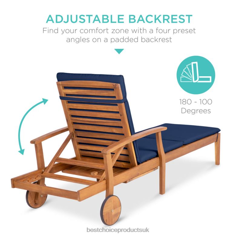 Outdoor Living | Best Choice ProductsAdjustable Acacia Wood Chaise Lounge Chair w/ Side Table, Wheels N62R873 Navy Blue