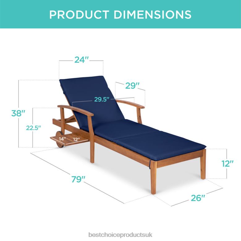 Outdoor Living | Best Choice ProductsAdjustable Acacia Wood Chaise Lounge Chair w/ Side Table, Wheels N62R873 Navy Blue