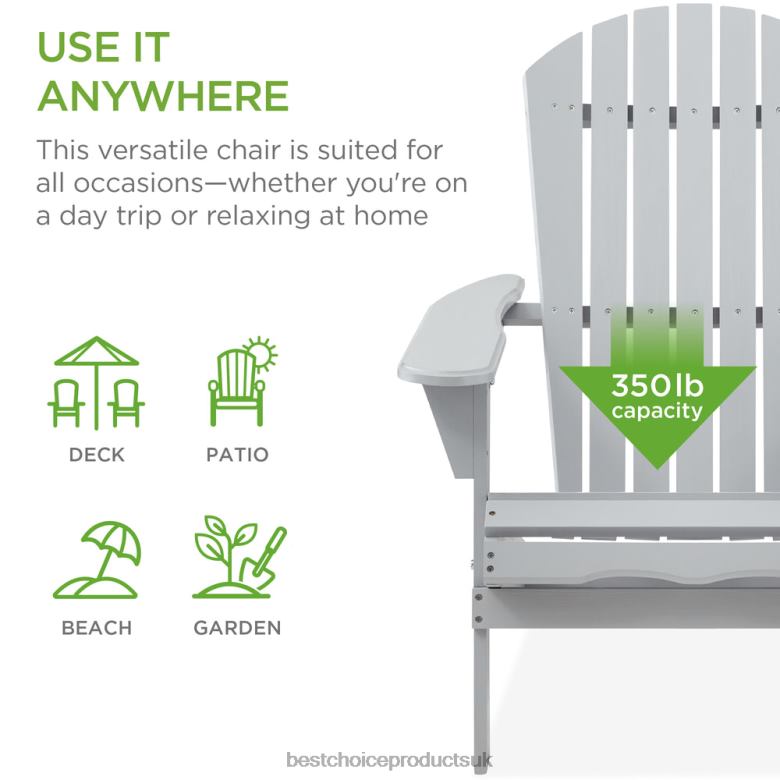 Outdoor Living | Best Choice ProductsFolding Wooden Adirondack Chair, Accent Furniture w/ Natural Woodgrain N62R744 Gray