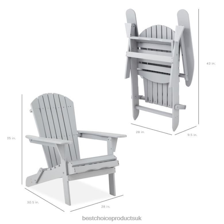 Outdoor Living | Best Choice ProductsFolding Wooden Adirondack Chair, Accent Furniture w/ Natural Woodgrain N62R744 Gray