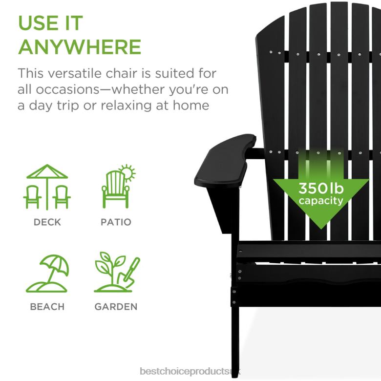 Outdoor Living | Best Choice ProductsFolding Wooden Adirondack Chair, Accent Furniture w/ Natural Woodgrain N62R748 Black