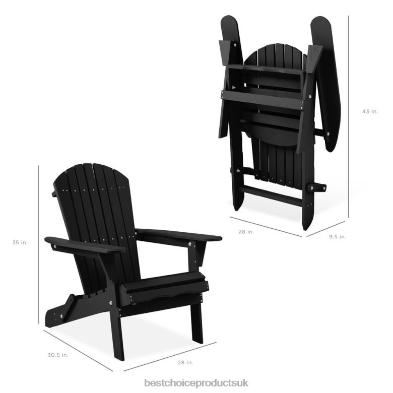 Outdoor Living | Best Choice ProductsFolding Wooden Adirondack Chair, Accent Furniture w/ Natural Woodgrain N62R748 Black