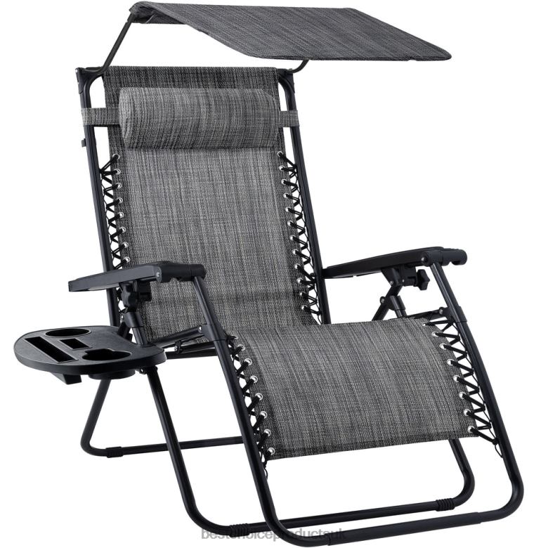 Outdoor Living | Best Choice ProductsFolding Zero Gravity Recliner Patio Lounge Chair w/ Canopy, Side Tray N62R769 Gray