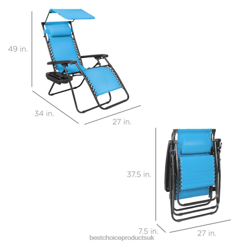 Outdoor Living | Best Choice ProductsFolding Zero Gravity Recliner Patio Lounge Chair w/ Canopy, Side Tray N62R771 Light Blue