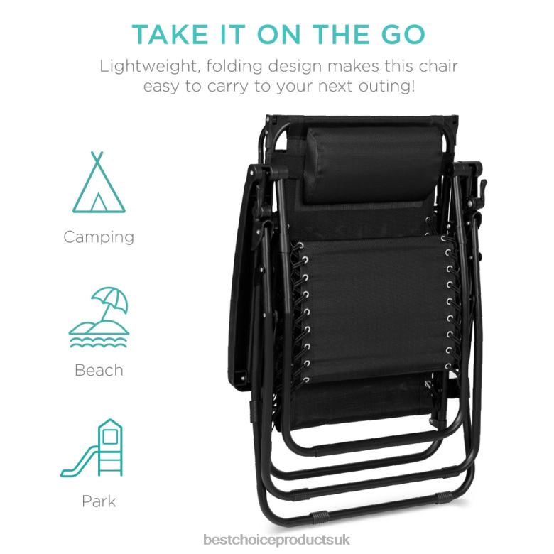 Outdoor Living | Best Choice ProductsFolding Zero Gravity Recliner Patio Lounge Chair w/ Canopy, Side Tray N62R772 Black