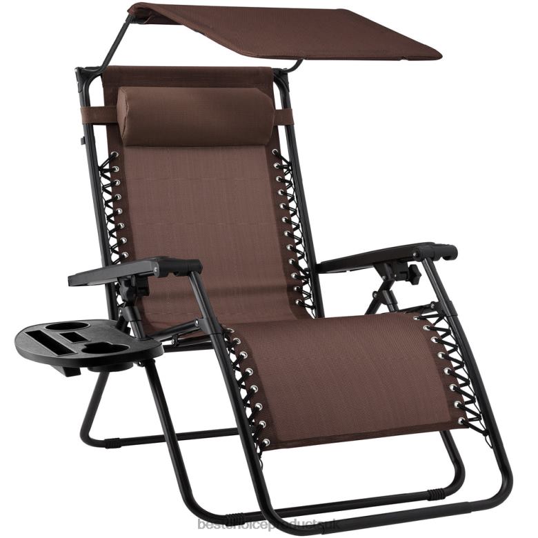 Outdoor Living | Best Choice ProductsFolding Zero Gravity Recliner Patio Lounge Chair w/ Canopy, Side Tray N62R773 Brown