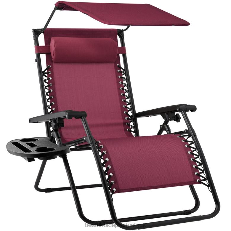 Outdoor Living | Best Choice ProductsFolding Zero Gravity Recliner Patio Lounge Chair w/ Canopy, Side Tray N62R774 Burgundy