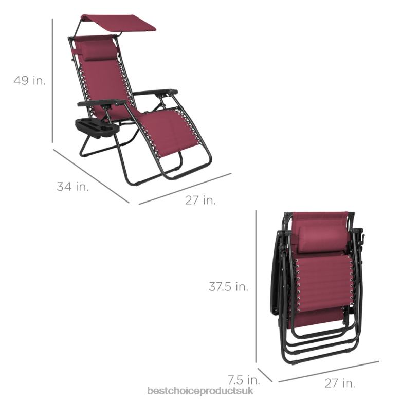 Outdoor Living | Best Choice ProductsFolding Zero Gravity Recliner Patio Lounge Chair w/ Canopy, Side Tray N62R774 Burgundy