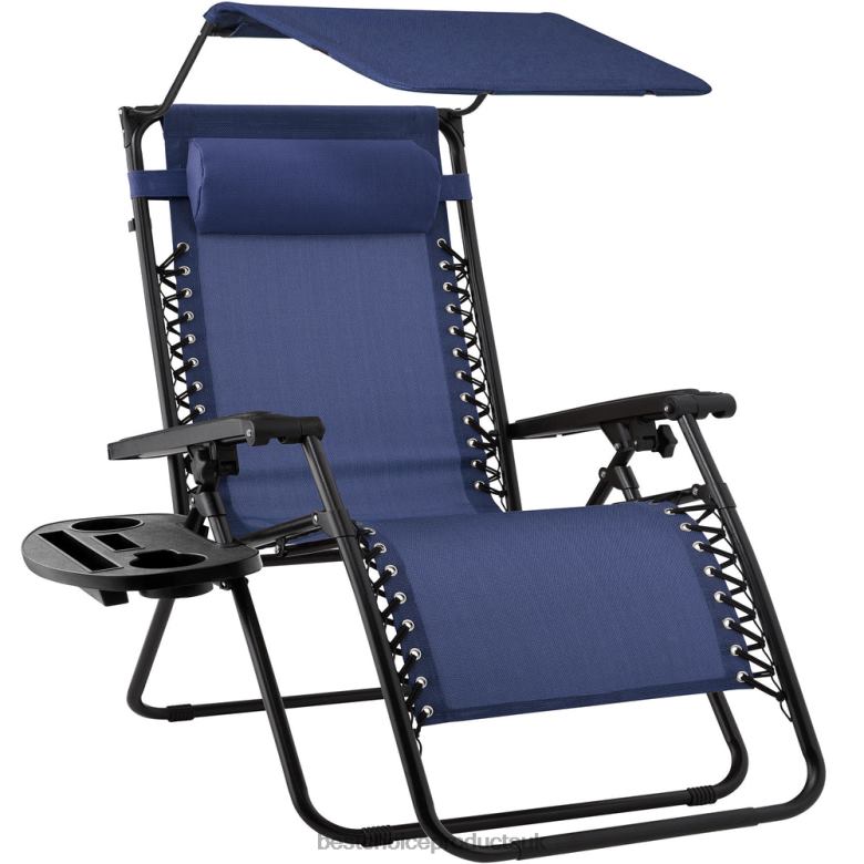 Outdoor Living | Best Choice ProductsFolding Zero Gravity Recliner Patio Lounge Chair w/ Canopy, Side Tray N62R775 Navy Blue