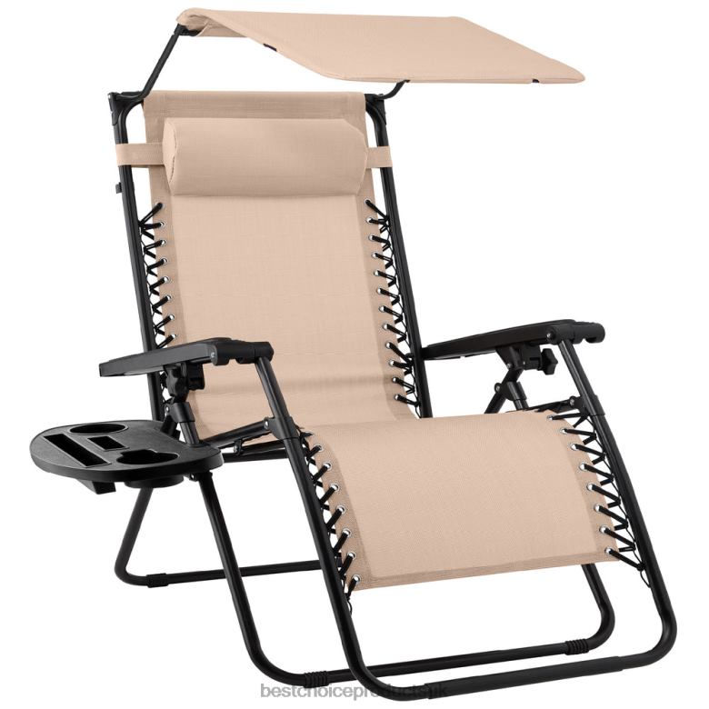 Outdoor Living | Best Choice ProductsFolding Zero Gravity Recliner Patio Lounge Chair w/ Canopy, Side Tray N62R777 Sand