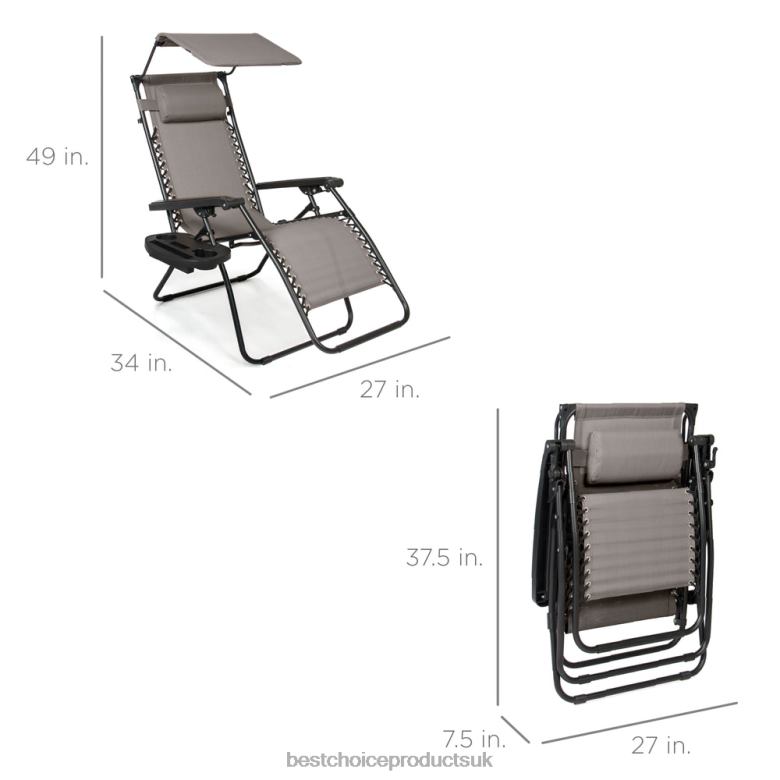 Outdoor Living | Best Choice ProductsFolding Zero Gravity Recliner Patio Lounge Chair w/ Canopy, Side Tray N62R778 Ice Gray