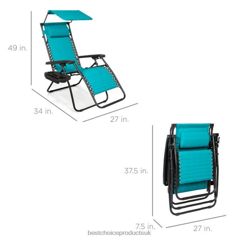 Outdoor Living | Best Choice ProductsFolding Zero Gravity Recliner Patio Lounge Chair w/ Canopy, Side Tray N62R779 Peacock Blue