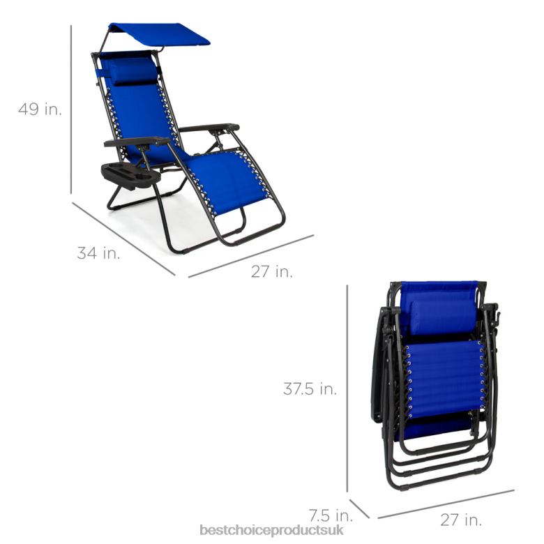 Outdoor Living | Best Choice ProductsFolding Zero Gravity Recliner Patio Lounge Chair w/ Canopy, Side Tray N62R780 Cobalt Blue