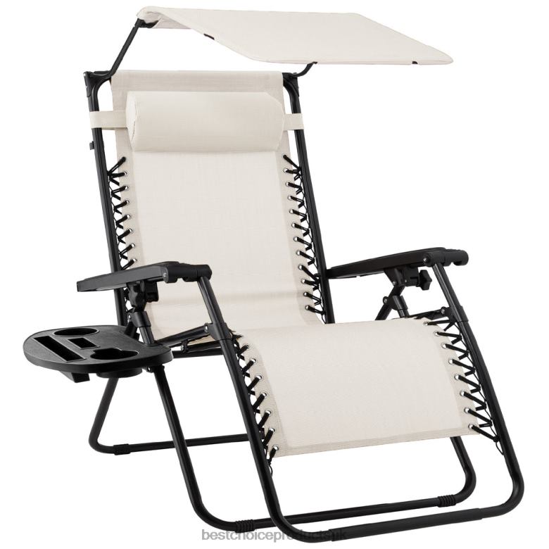 Outdoor Living | Best Choice ProductsFolding Zero Gravity Recliner Patio Lounge Chair w/ Canopy, Side Tray N62R781 Ivory
