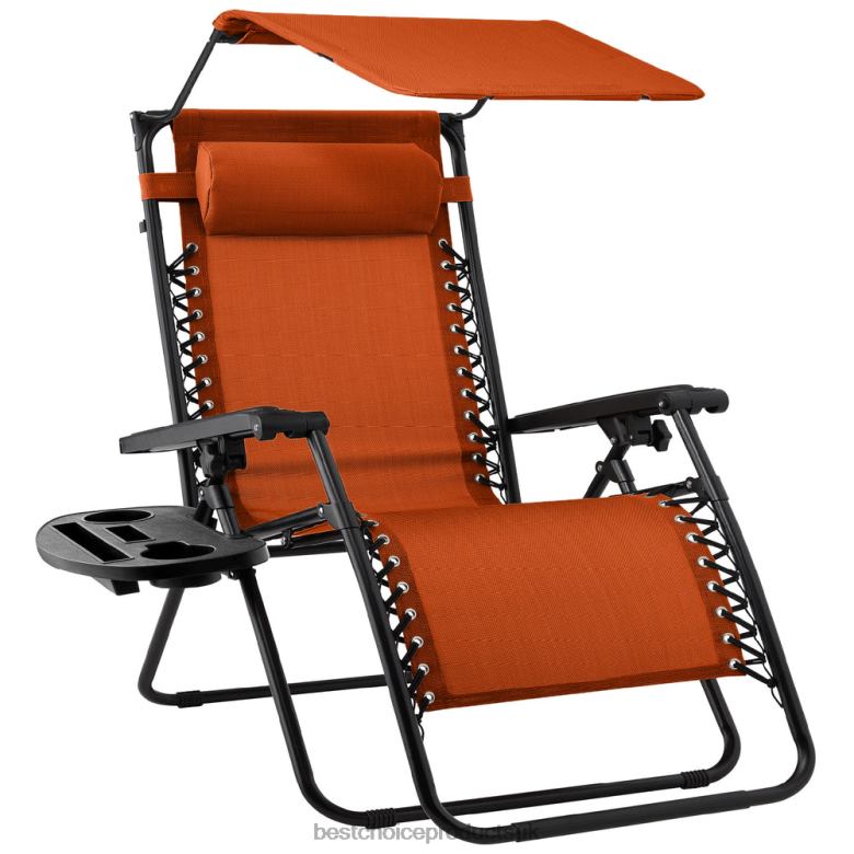 Outdoor Living | Best Choice ProductsFolding Zero Gravity Recliner Patio Lounge Chair w/ Canopy, Side Tray N62R785 Burnt Orange