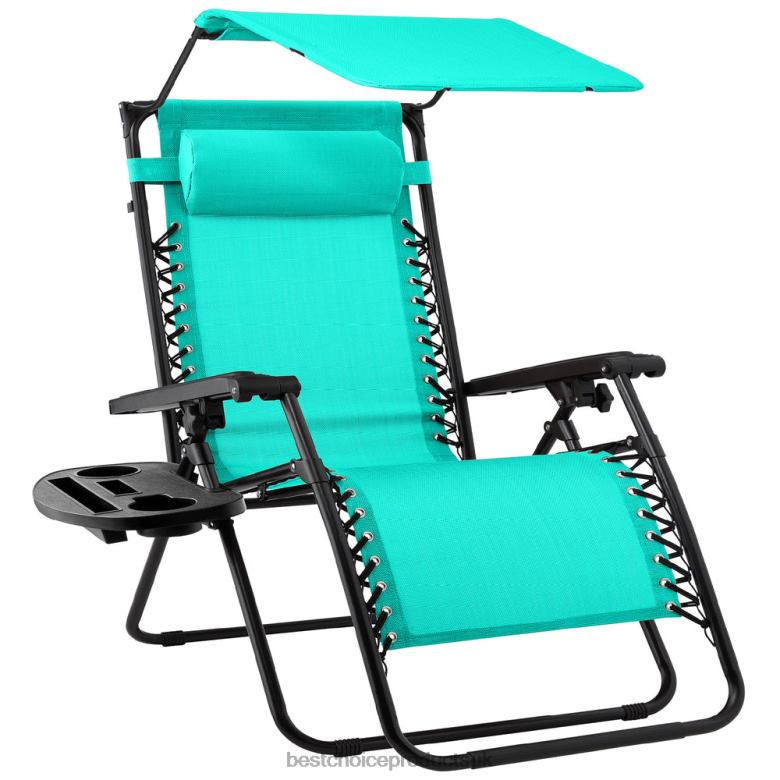 Outdoor Living | Best Choice ProductsFolding Zero Gravity Recliner Patio Lounge Chair w/ Canopy, Side Tray N62R786 Mint