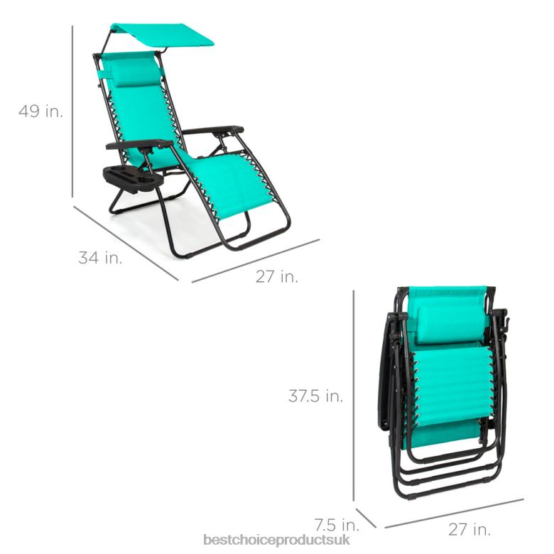 Outdoor Living | Best Choice ProductsFolding Zero Gravity Recliner Patio Lounge Chair w/ Canopy, Side Tray N62R786 Mint