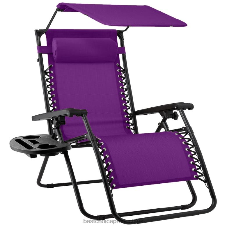 Outdoor Living | Best Choice ProductsFolding Zero Gravity Recliner Patio Lounge Chair w/ Canopy, Side Tray N62R787 Amethyst Purple