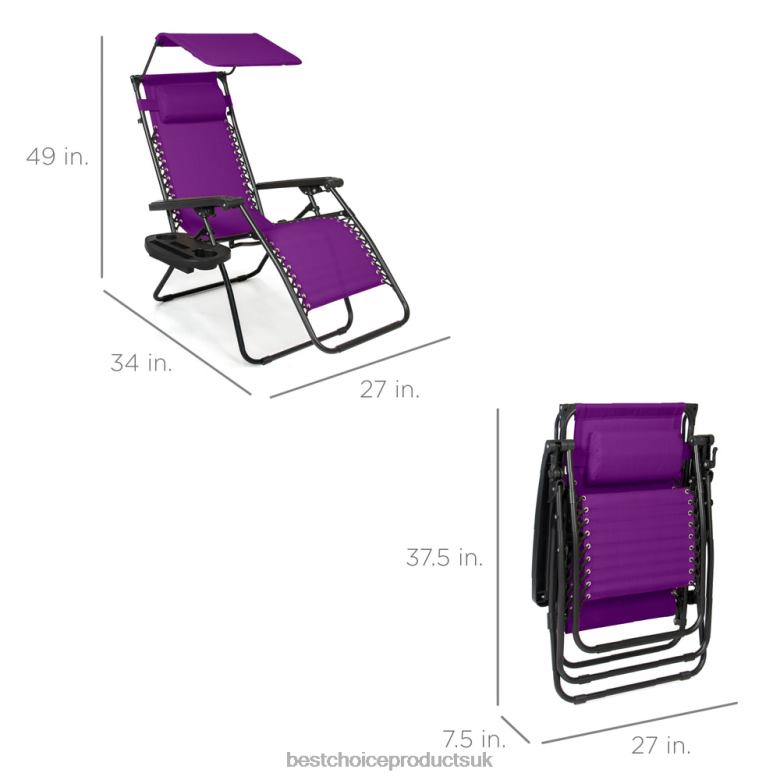 Outdoor Living | Best Choice ProductsFolding Zero Gravity Recliner Patio Lounge Chair w/ Canopy, Side Tray N62R787 Amethyst Purple