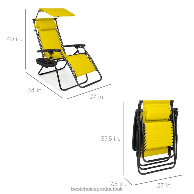 Outdoor Living | Best Choice ProductsFolding Zero Gravity Recliner Patio Lounge Chair w/ Canopy, Side Tray N62R789 Sunflower Yellow