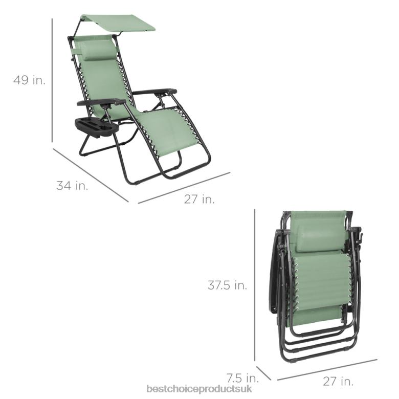Outdoor Living | Best Choice ProductsFolding Zero Gravity Recliner Patio Lounge Chair w/ Canopy, Side Tray N62R791 Sage Green