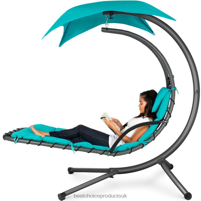 Outdoor Living | Best Choice ProductsHanging Curved Chaise Lounge Chair w/ Built-In Pillow, Removable Canopy N62R818 Blue