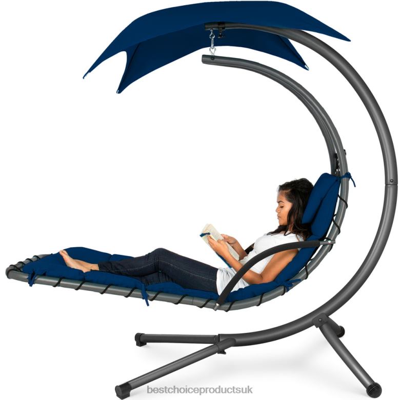 Outdoor Living | Best Choice ProductsHanging Curved Chaise Lounge Chair w/ Built-In Pillow, Removable Canopy N62R819 Navy Blue