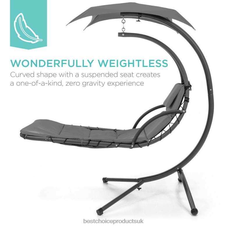 Outdoor Living | Best Choice ProductsHanging Curved Chaise Lounge Chair w/ Built-In Pillow, Removable Canopy N62R820 Charcoal Gray