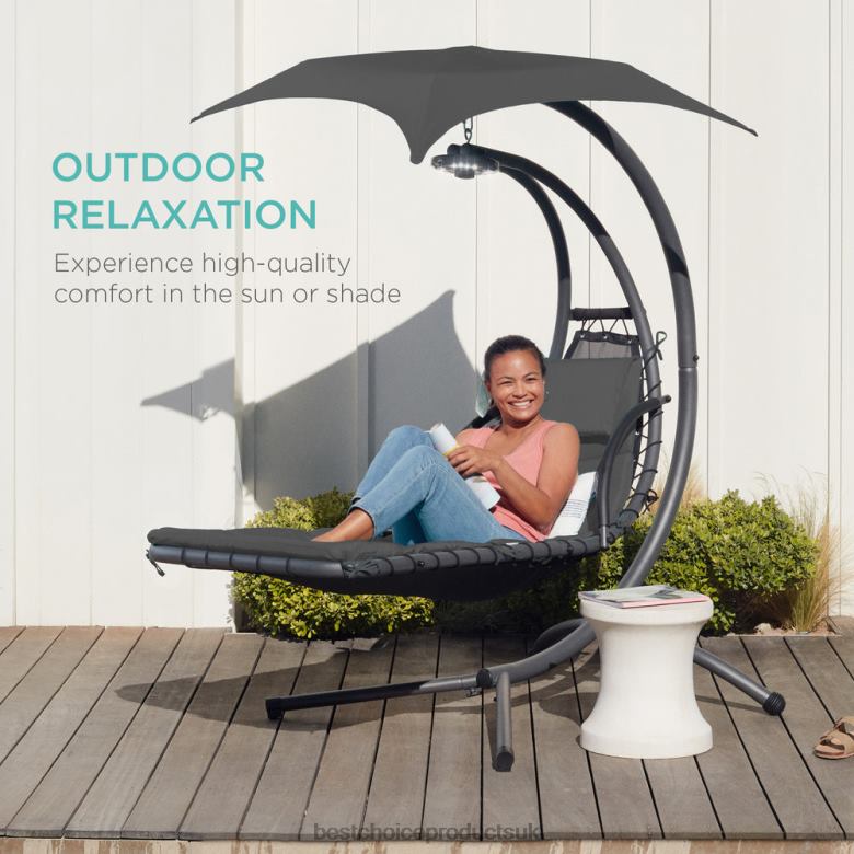 Outdoor Living | Best Choice ProductsHanging Curved Chaise Lounge Chair w/ Built-In Pillow, Removable Canopy N62R820 Charcoal Gray