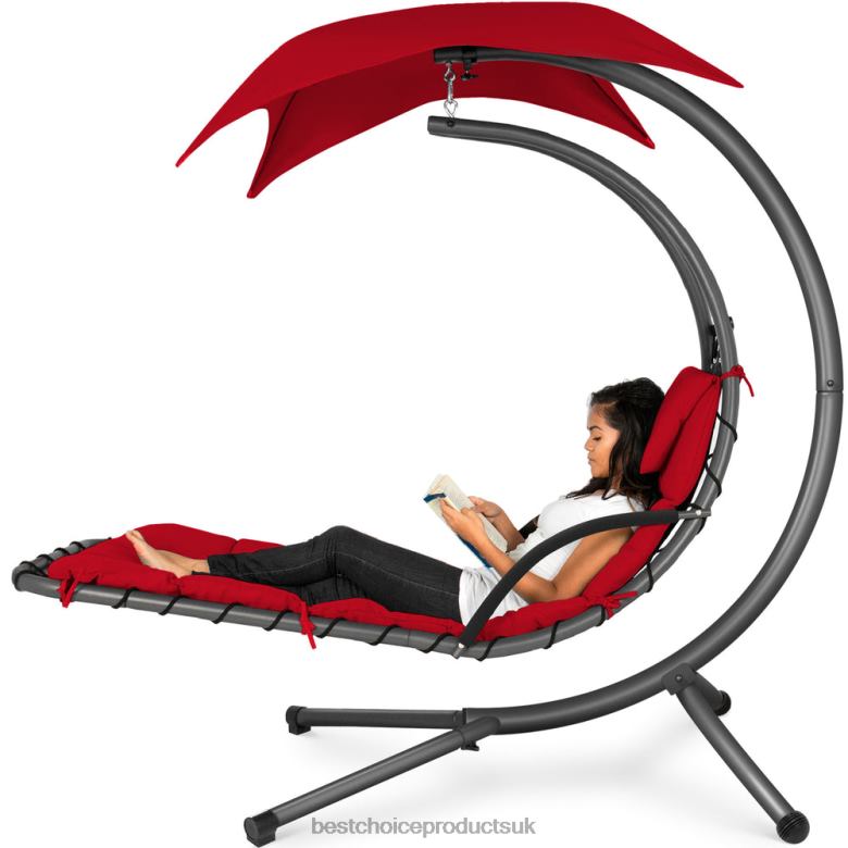 Outdoor Living | Best Choice ProductsHanging Curved Chaise Lounge Chair w/ Built-In Pillow, Removable Canopy N62R821 Red
