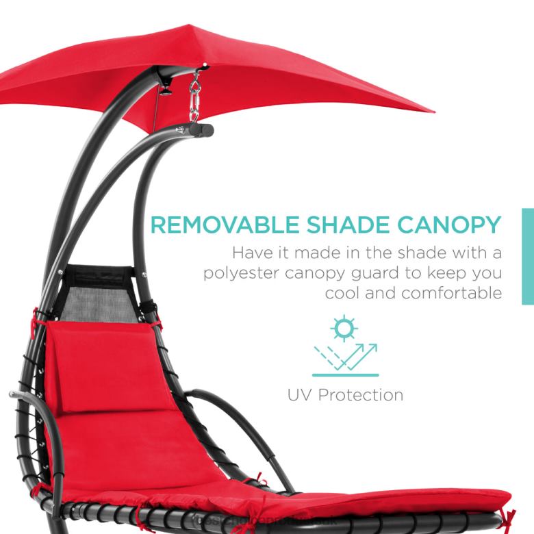 Outdoor Living | Best Choice ProductsHanging Curved Chaise Lounge Chair w/ Built-In Pillow, Removable Canopy N62R821 Red