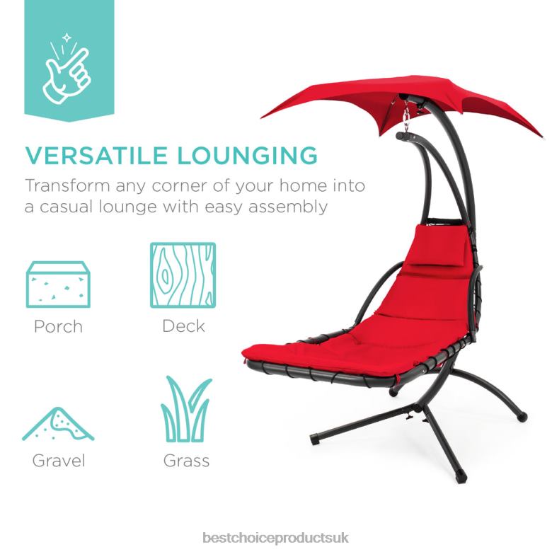 Outdoor Living | Best Choice ProductsHanging Curved Chaise Lounge Chair w/ Built-In Pillow, Removable Canopy N62R821 Red