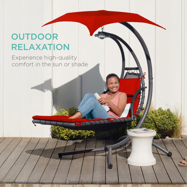 Outdoor Living | Best Choice ProductsHanging Curved Chaise Lounge Chair w/ Built-In Pillow, Removable Canopy N62R821 Red