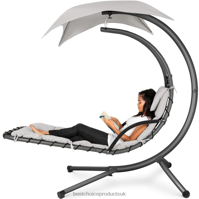Outdoor Living | Best Choice ProductsHanging Curved Chaise Lounge Chair w/ Built-In Pillow, Removable Canopy N62R822 White Sand