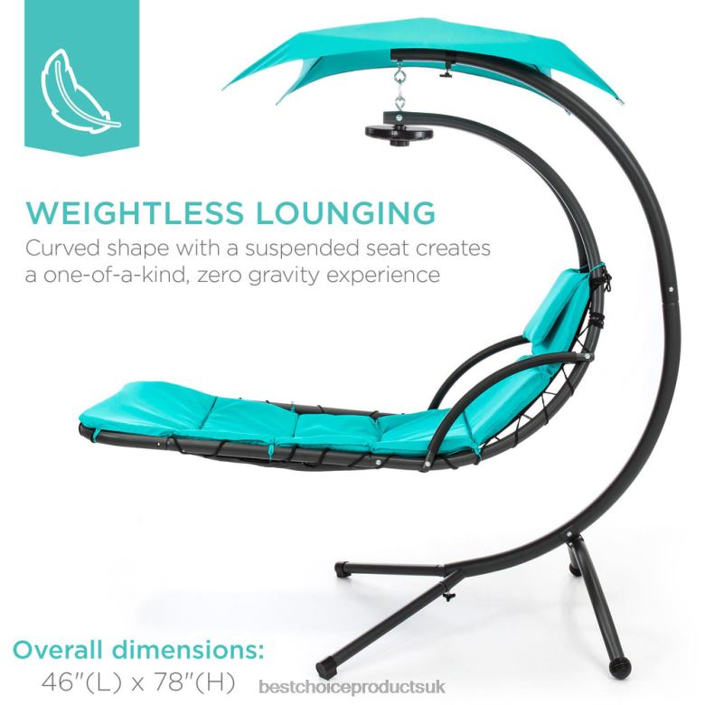 Outdoor Living | Best Choice ProductsHanging LED-Lit Curved Chaise Lounge Chair w/ Pillow, Canopy, Stand N62R1410 Teal