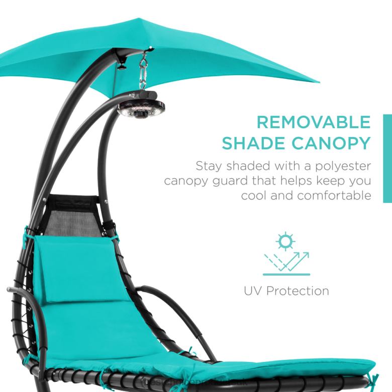 Outdoor Living | Best Choice ProductsHanging LED-Lit Curved Chaise Lounge Chair w/ Pillow, Canopy, Stand N62R1410 Teal