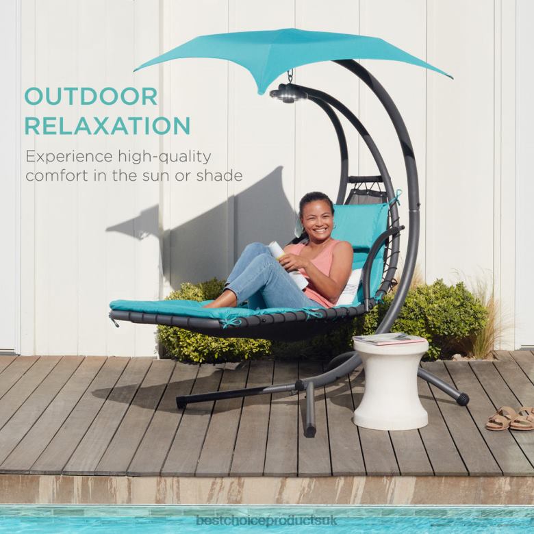 Outdoor Living | Best Choice ProductsHanging LED-Lit Curved Chaise Lounge Chair w/ Pillow, Canopy, Stand N62R1410 Teal