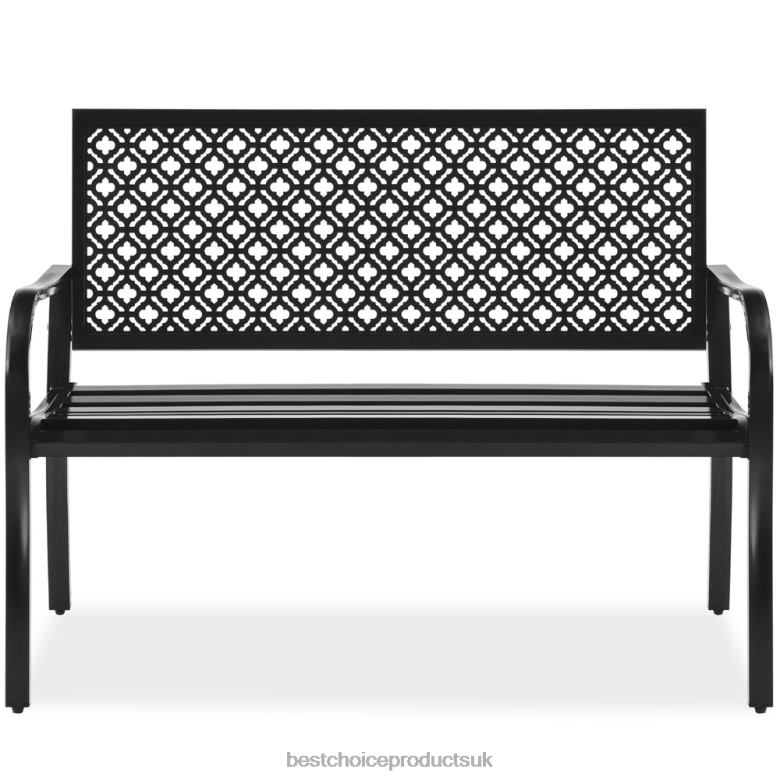 Outdoor Living | Best Choice ProductsIndoor Outdoor Steel Bench w/ Geometric Backrest, Foot Levelers N62R1447 Black