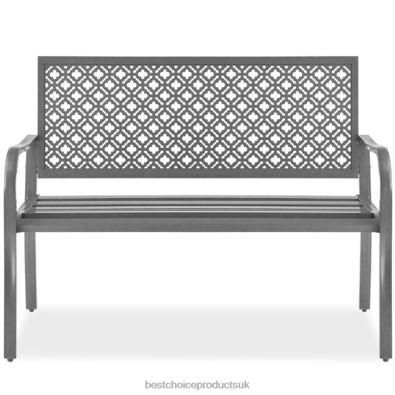 Outdoor Living | Best Choice ProductsIndoor Outdoor Steel Bench w/ Geometric Backrest, Foot Levelers N62R1448 Gray