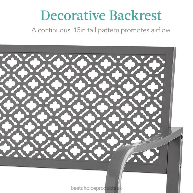 Outdoor Living | Best Choice ProductsIndoor Outdoor Steel Bench w/ Geometric Backrest, Foot Levelers N62R1448 Gray
