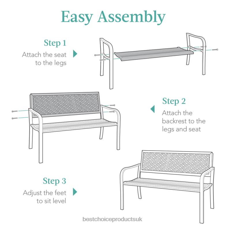 Outdoor Living | Best Choice ProductsIndoor Outdoor Steel Bench w/ Geometric Backrest, Foot Levelers N62R1448 Gray