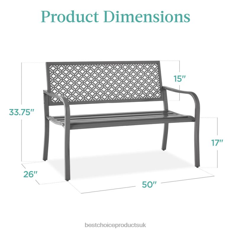 Outdoor Living | Best Choice ProductsIndoor Outdoor Steel Bench w/ Geometric Backrest, Foot Levelers N62R1448 Gray