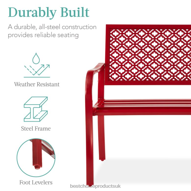 Outdoor Living | Best Choice ProductsIndoor Outdoor Steel Bench w/ Geometric Backrest, Foot Levelers N62R1450 Rose Red
