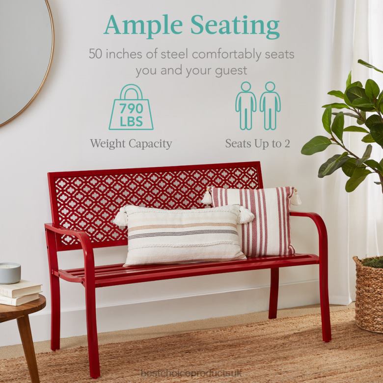 Outdoor Living | Best Choice ProductsIndoor Outdoor Steel Bench w/ Geometric Backrest, Foot Levelers N62R1450 Rose Red