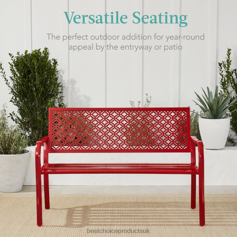Outdoor Living | Best Choice ProductsIndoor Outdoor Steel Bench w/ Geometric Backrest, Foot Levelers N62R1450 Rose Red