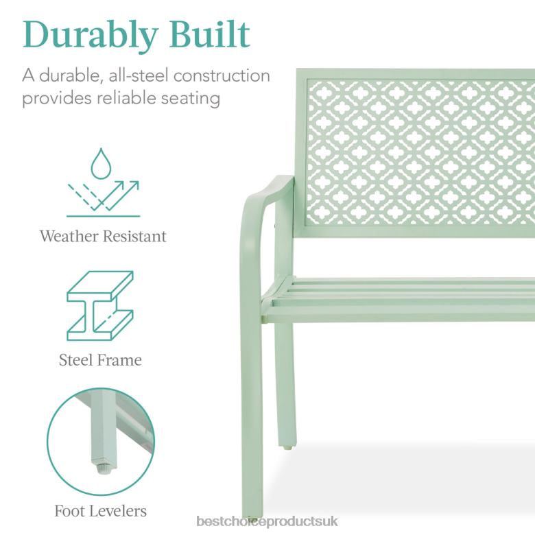 Outdoor Living | Best Choice ProductsIndoor Outdoor Steel Bench w/ Geometric Backrest, Foot Levelers N62R1451 Mint Green