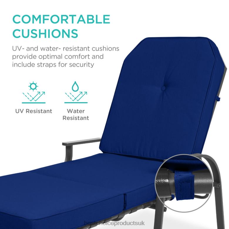 Outdoor Living | Best Choice ProductsOutdoor Chaise Lounge Recliner Chair Furniture w/ 2 Cushions N62R884 Navy Blue