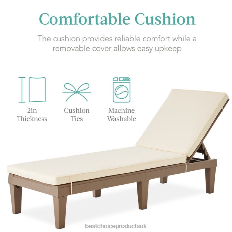 Outdoor Living | Best Choice ProductsOutdoor Patio Lounge Chair, Resin Chaise Lounger w/ Seat Cushion, 5 Positions N62R1469 Brown/Ivory